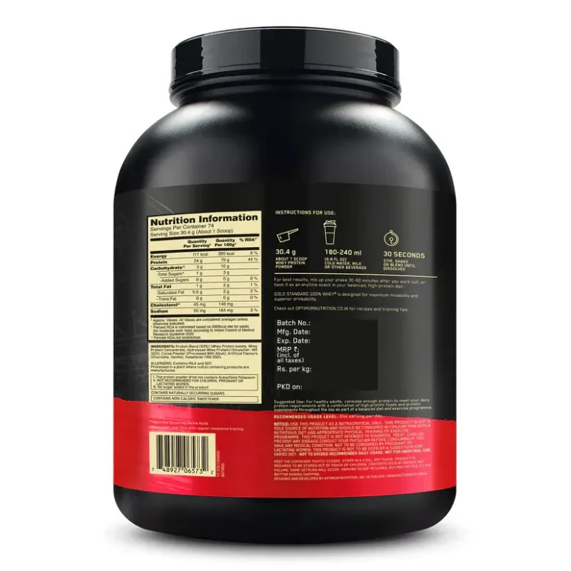 Optimum Nutrition (ON) Gold Standard 100% Whey Protein Powder 2.27 kg/ 5 lbs (Double Rich Chocolate) - Image 2